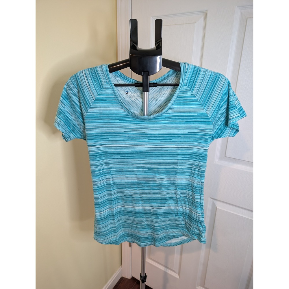 Kuhl Short Sleeve Tee Teal Space Dye Stripe Organic Tencel - Size M